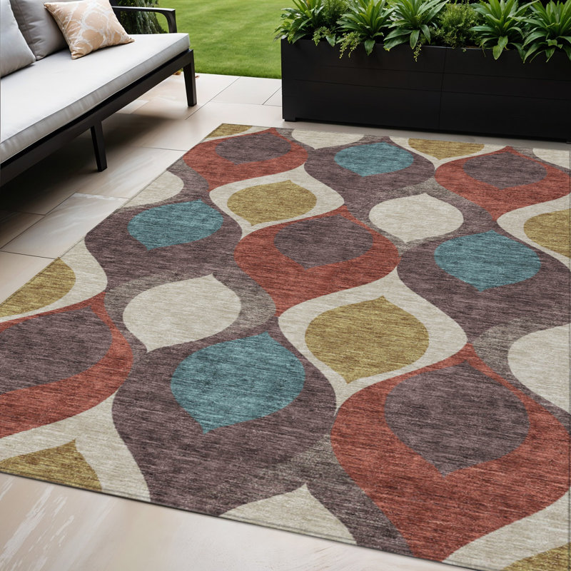 Tapis bleu sarcelle lavable extérieur 5 pi x 8 pi Ogee