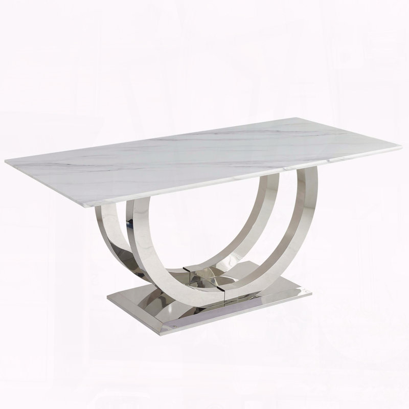 69.3-Inch Modern Rectangular Dining Table with Marble MDF Top