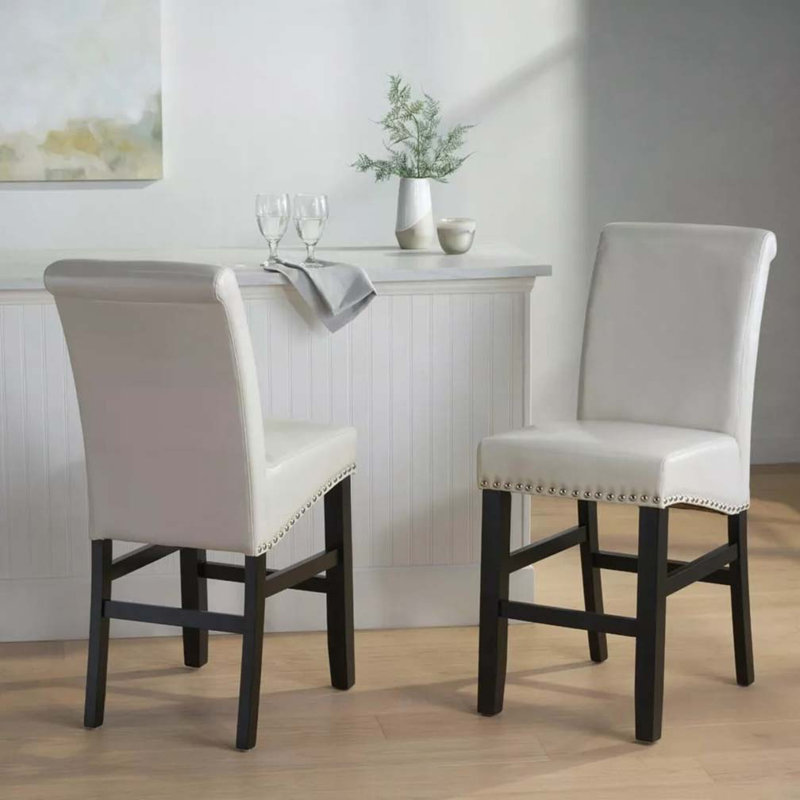 Tabourets de bar d'une hauteur de 25 po, structure en bois, Tabouret de comptoir (siège d'une hauteur de 25 p, Ivoire ivoire