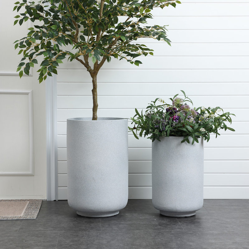 Minimalistic Modern Gray Round Planter, 23" H x 14.6" W x 14.6" D