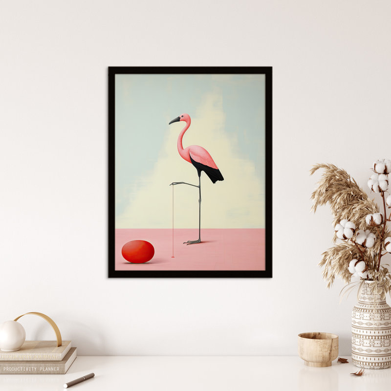 Playful Flamingo Pastel Pink Blue Surreal Oil - Single Picture Frame Print