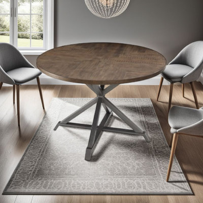 Table de salle à manger Fena, plateau rond en bois brun de 45 po, base en étoile grise en métal