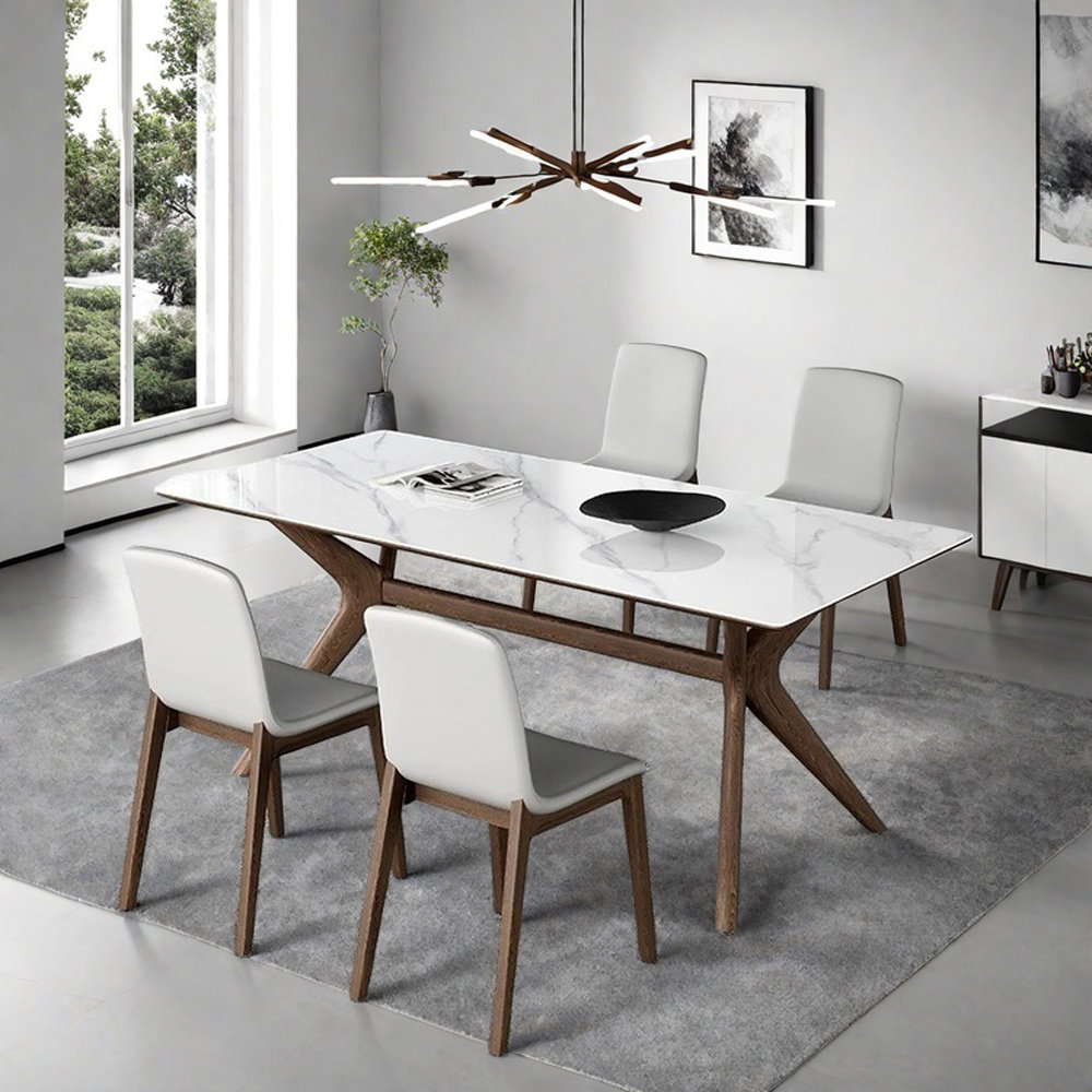 A Zoetic Home White modern home rectangular table and chair | Wayfair