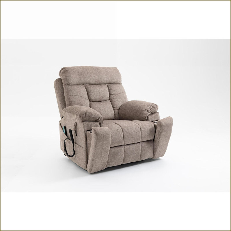 Lift Recliner Chair, Oversized Chenille with Massage &amp; Heating, 180° Recline, Dual OKIN Motors | Light Brown