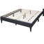 Structure de lit grand moderne, revêtement en toile de jute gris anthracite, base en bois, lit tapissier sans sommier, style, lattes,
