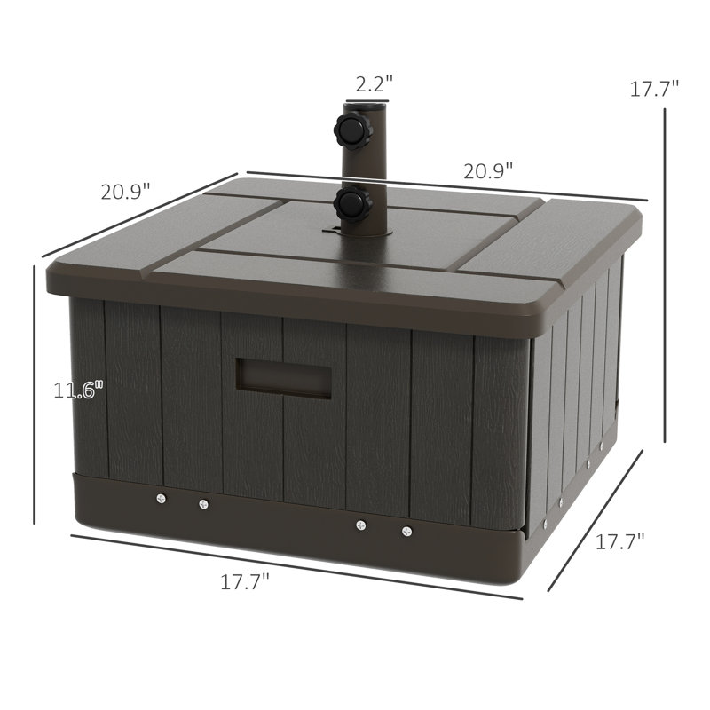 Base de parasol d'extérieur avec 31 fonctions, table basse, bac à fleurs, 175 lb, brun, roulettes pour base de table à simple mouvement, pot à fleurs, capacité de poids, utilisation du patio