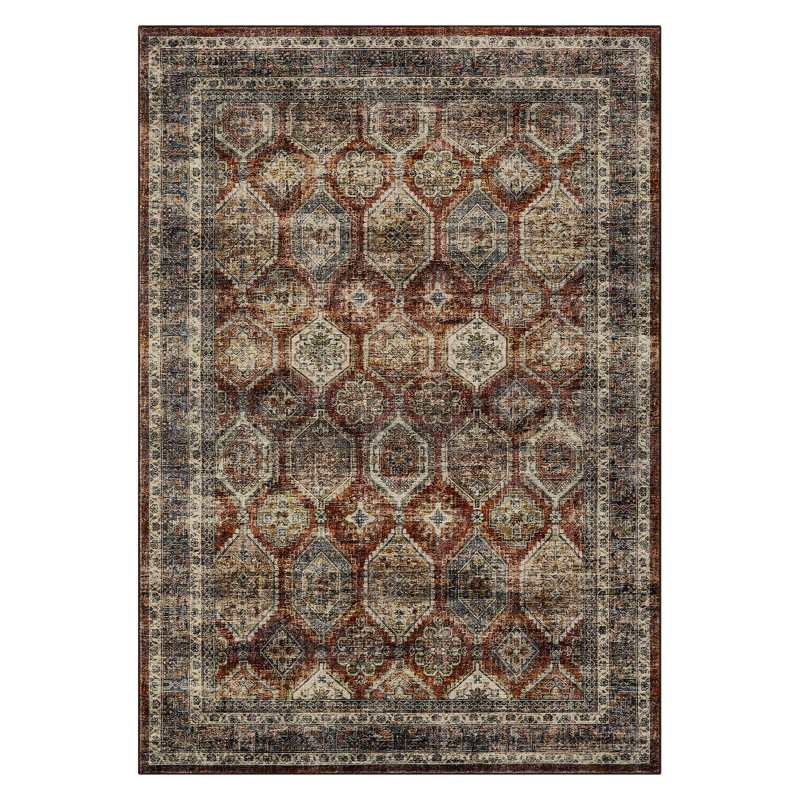 Vintage Washable Area Rug for Hallway, Dining Room and Living Room, Red, Rectangle 9' x 12'
