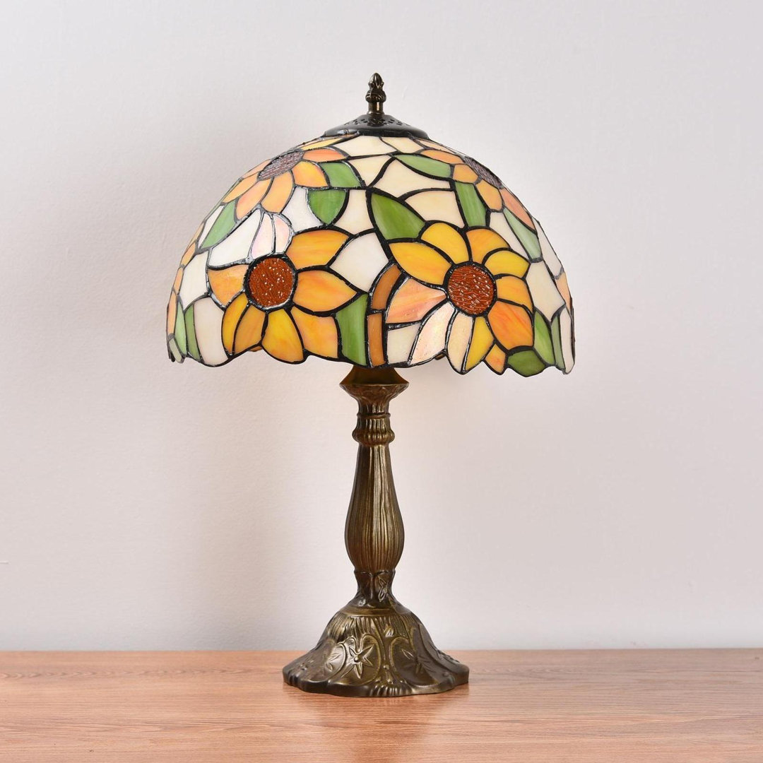 Table Lamp, Stained Glass Bedside Table Lamp With Industry Bronze Resin Base, Tiffany Lamp For Living Bedroom, Reading Desk Light, Sympathy Victorian Type Night Downlight, Farmhouse Desk Reading Light, Bedroom Decor Comes with 1 Bulb Bloomsbury Market 