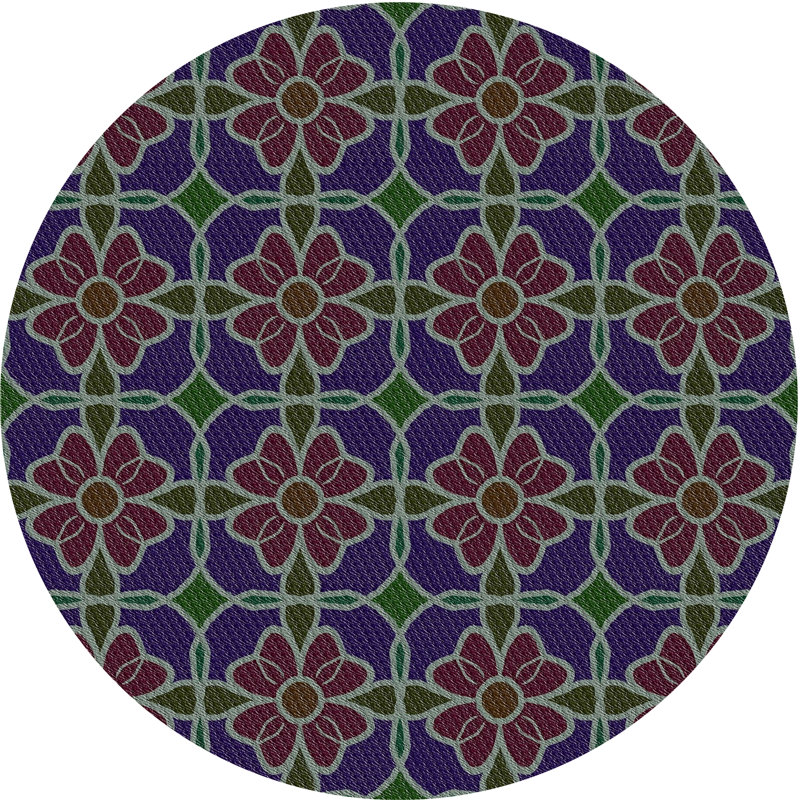Tapis bleu foncé/vert à motif, Rond 5 pi