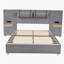Lit plateforme à plateau-coussin avec deux prises et ports de charge USB des deux côtés, deux oreillers, tablette de rangement, velours-121111182