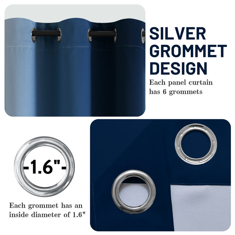 Ombre Blue  Thermal Insulated Curtains, Grommet Top Gradient Window Drapes 2 Panels, 42" W x 63" L, Blue/Grayish White