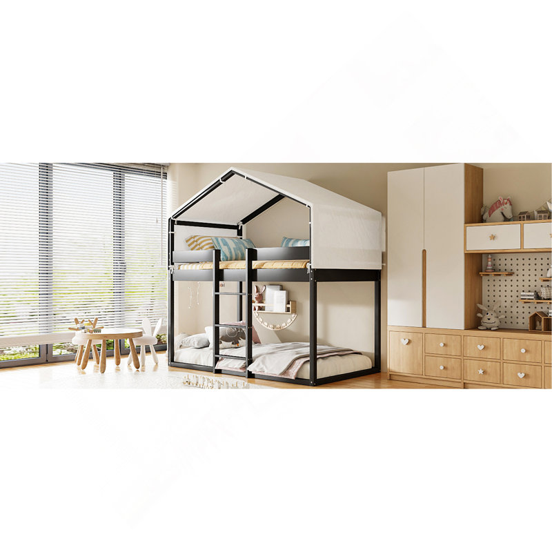 Lit simple superposé en bois avec tente, Espresso
