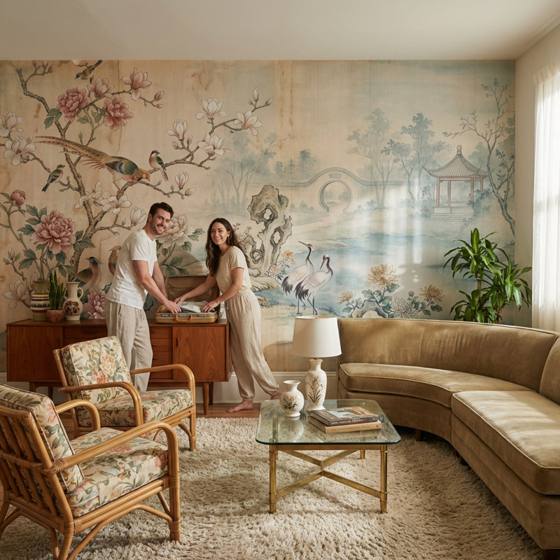 Murale asiatique Chinoiserie, Non-Woven Nonpasted, 140"x108"