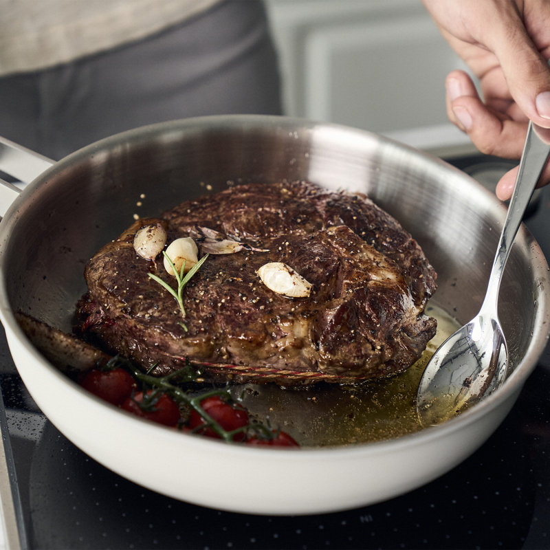 ZWILLING Pure 9.5-Inch Stainless Steel Ceramic Nonstick Fry Pan, Green, 9.5", Ivory