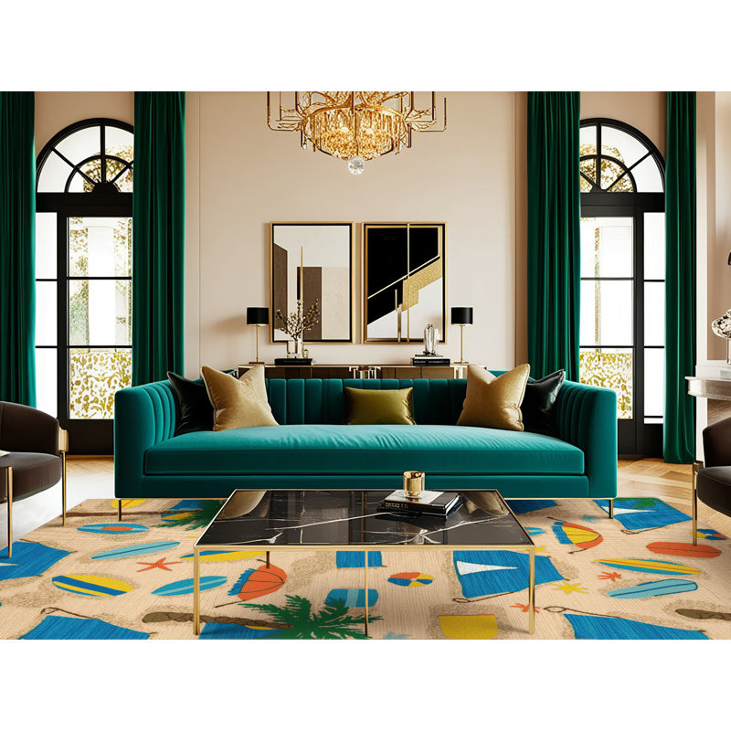 Tapis bord de mer lavable, Rond 8 pi
