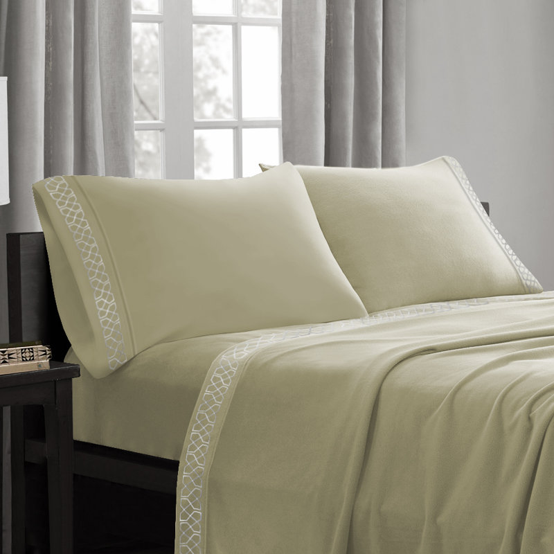 Ensemble de literie en satin, Simple, Taupe / Blanc