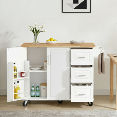 Classic Compact Folding-Leaf Countertop Multi-Storage Mobile Kitchen Island Cart