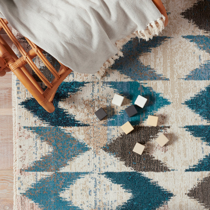 Tapis bleu Sanaa, Rectangle 9 pi 6 po x 12 pi 7 po