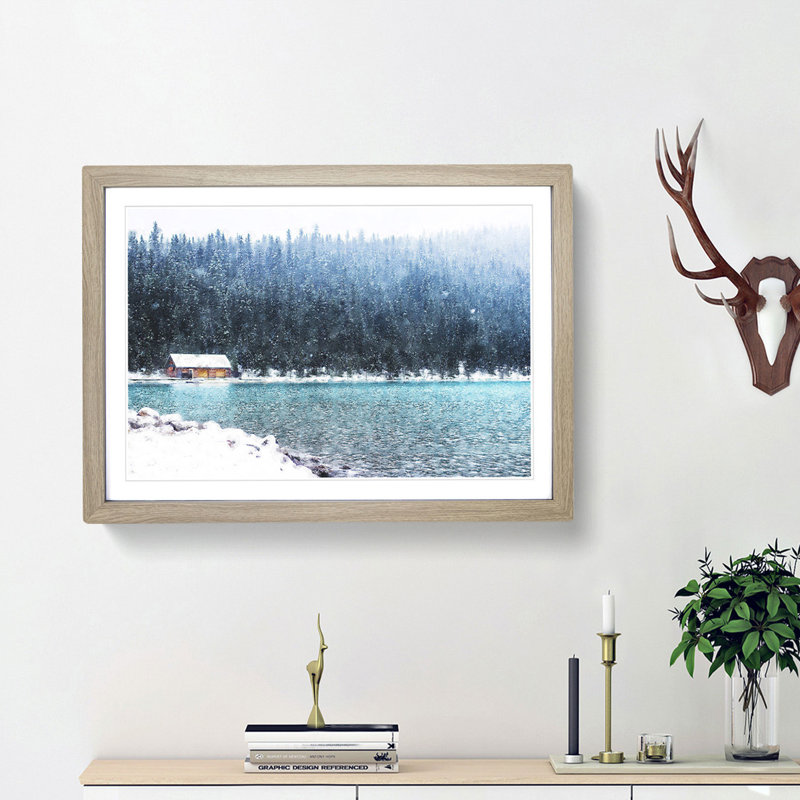 Lake Louise in Banff Canada - Picture Frame Painting Print on MDF, 24cm H x 33cm W x 2cm D, Oak Framed