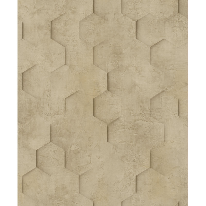 Straughter Textured Hexagon Design 10.05m x 53cm Wallpaper Roll, Light Brown