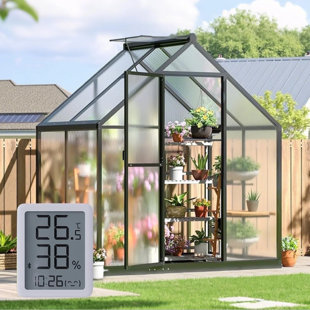 Outdoor Greenhouse, Walk-in Greenhouse, Polycarbonate Green House with UV Protection, Heavy Duty Greenhouse with Windproof Aluminum Frame, Roof Vent & Quick-Install Design for Backyard or Garden Use