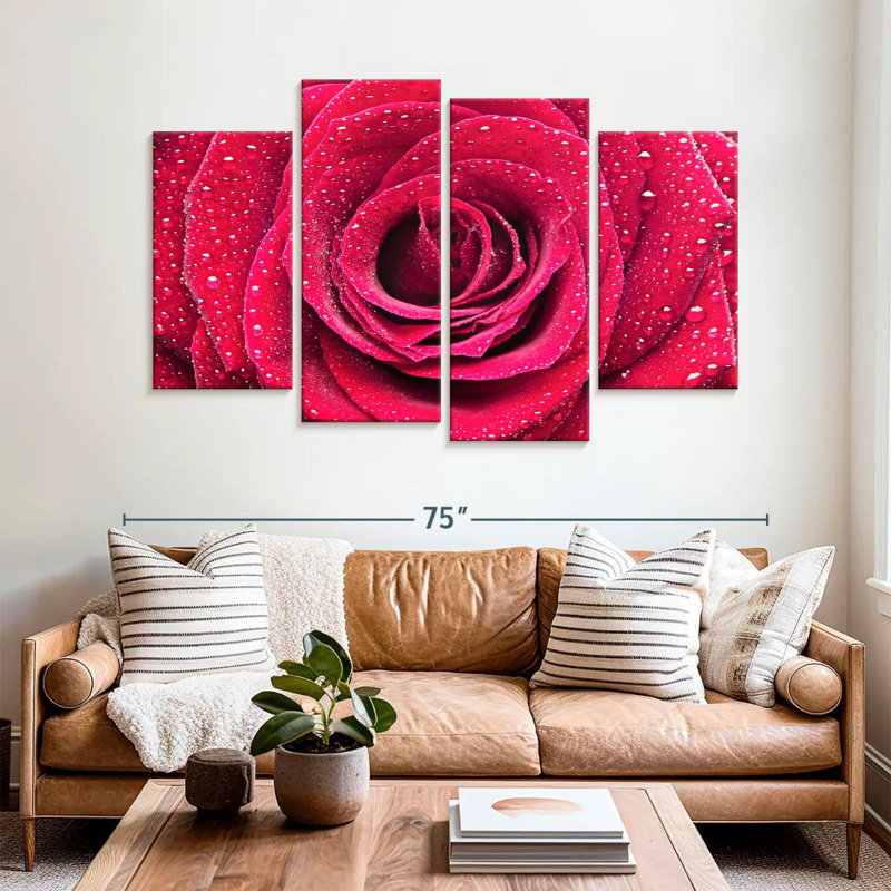 Harnek Dewy - pétales de rose rouges, H 42 po x l 68 po