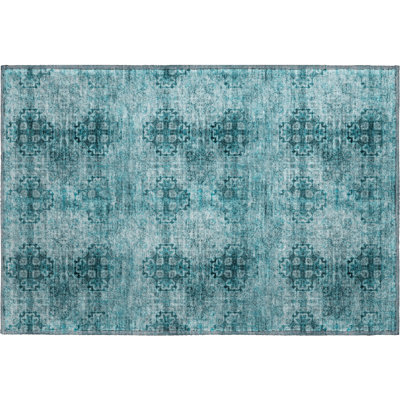 Premium Machine Washable Cerrito AMF557 Teal Rug