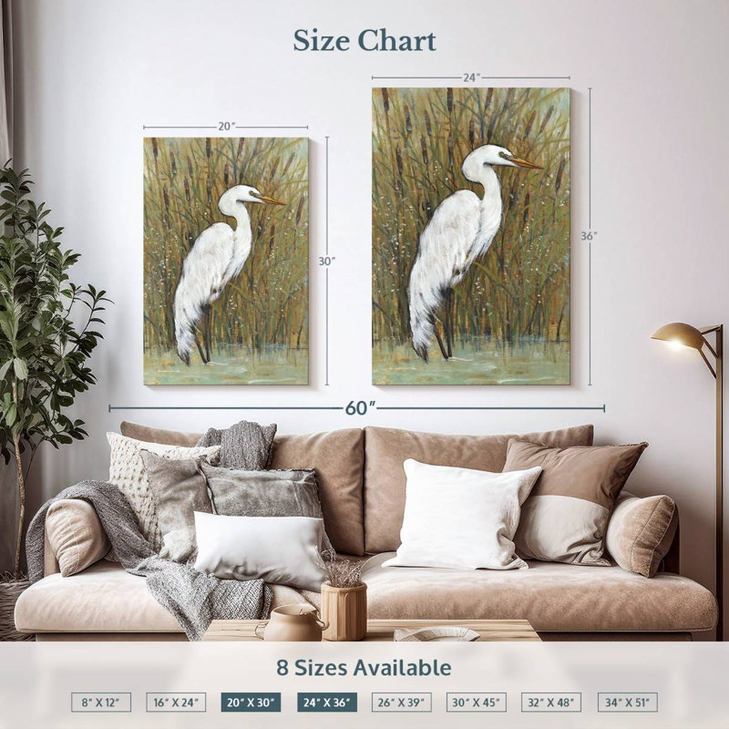 Brampt White Egret I, 36" H x 24" W