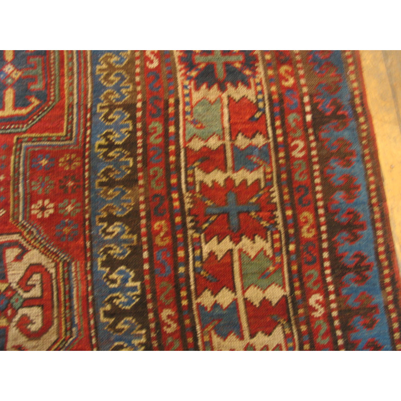 Antique Caucasian Tribal Geometric Key Hole Design Medallion Kazak Rug