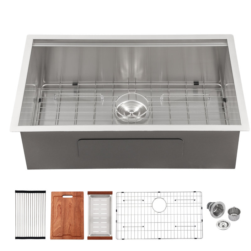 32'' Stainless Steel Undermount Single Bowl Kitchen Sink with Accessories