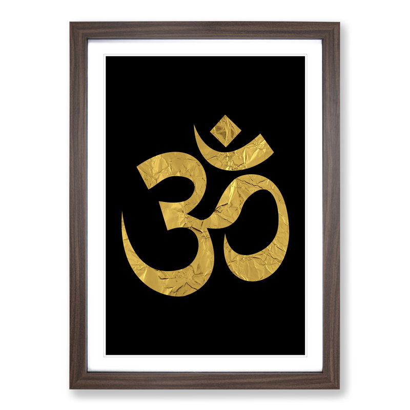 Om Symbol in Gold - Picture Frame Graphic Art, 48cm H x 36cm W x 2cm D, Walnut Framed