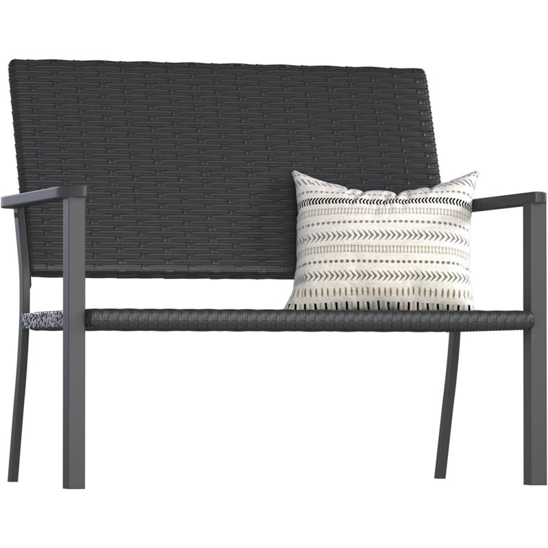 2-seater Outdoor Pe Rattan Loveseat, Sturdy Metal Frame, All-weather Patio Bench