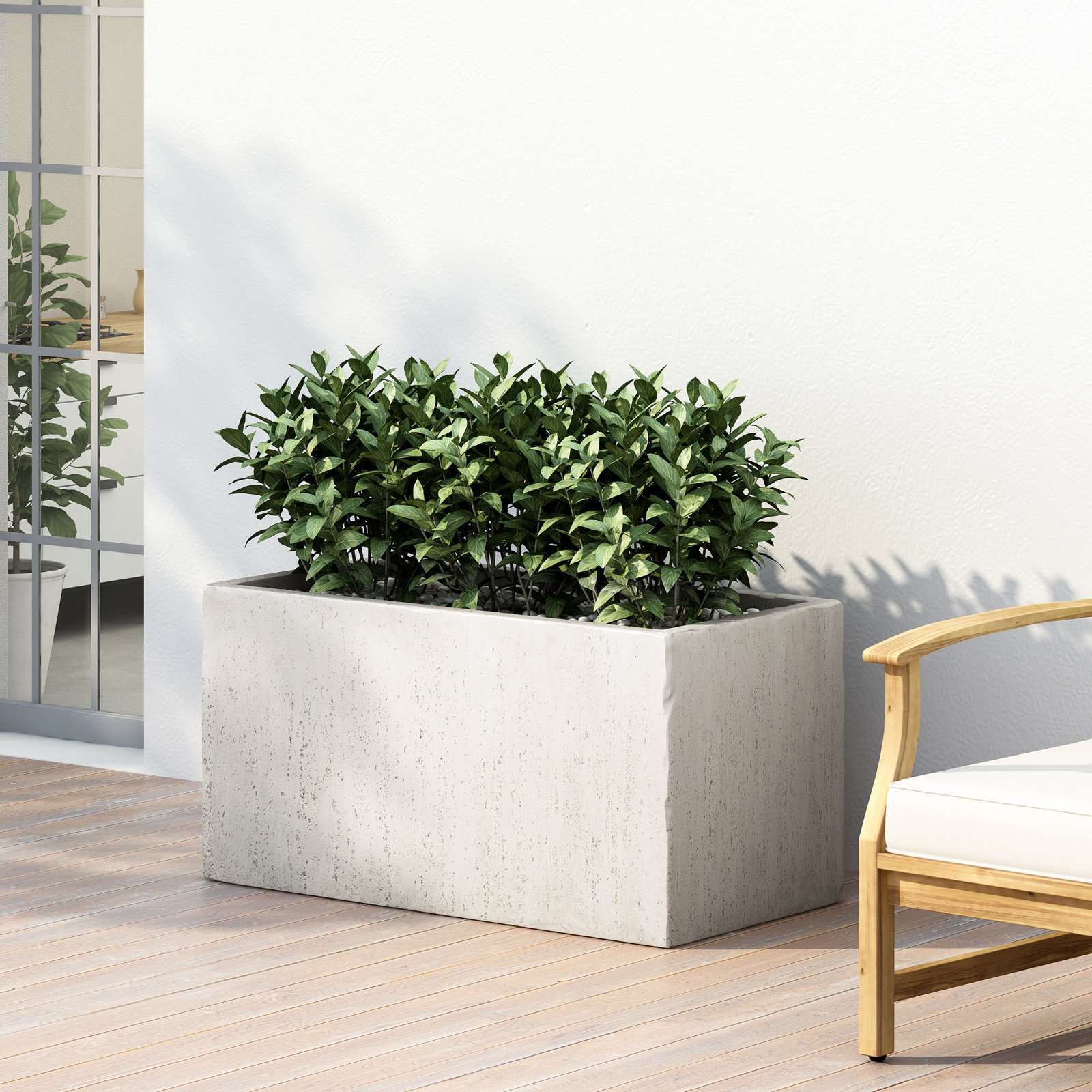 Pot Planter, 16" H x 31.25" W x 15.75" D, White, 1