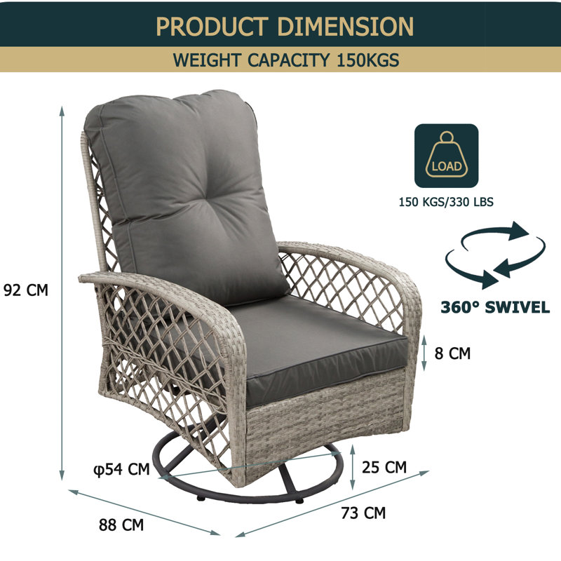 Halia Swivel Wicker Outdoor Lounge Chair, Light Grey