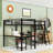 Twin And Twin L-Shaped Loft Bed With Dual Desks, Shelves, LED Lighting And Charging Station