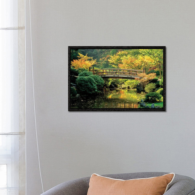 "Autumn At The Moon Bridge", Japanese Garden, Portland, Oregon, USA by Panoramic Images - Floater Frame Gallery-Wrapped Canvas Giclée on Canvas