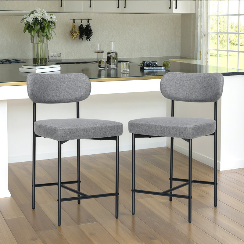 Fabric Counter Stools With Adjustable Footpads, Counter Stool (26" Seat Height), Gray, 2