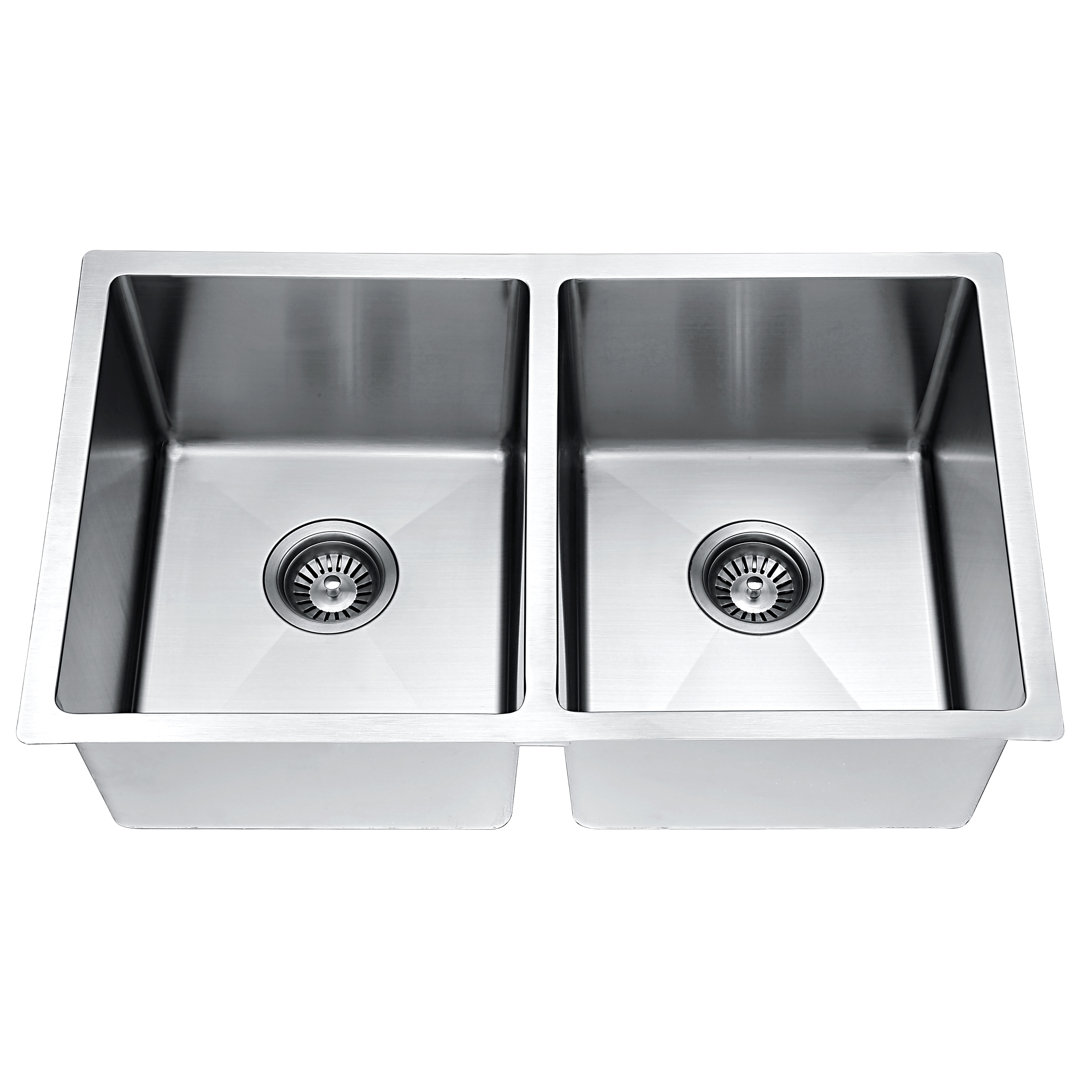 30" L x 18" W Handmade Double Bowls Undermount 304 Stainless Steel Kitchen Sink Daweier