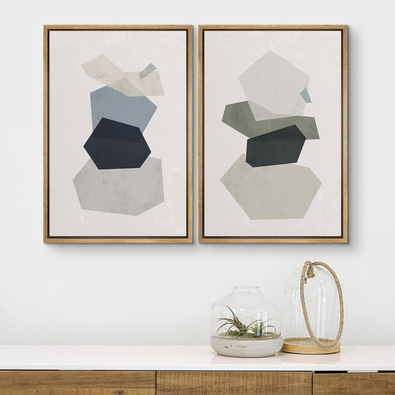 Abstract Shape " Geometric Pastel Blue & Green Polygon Layers Abstract Shapes Modern " 2 - Pieces, 36" H x 48" W x 1.5" D