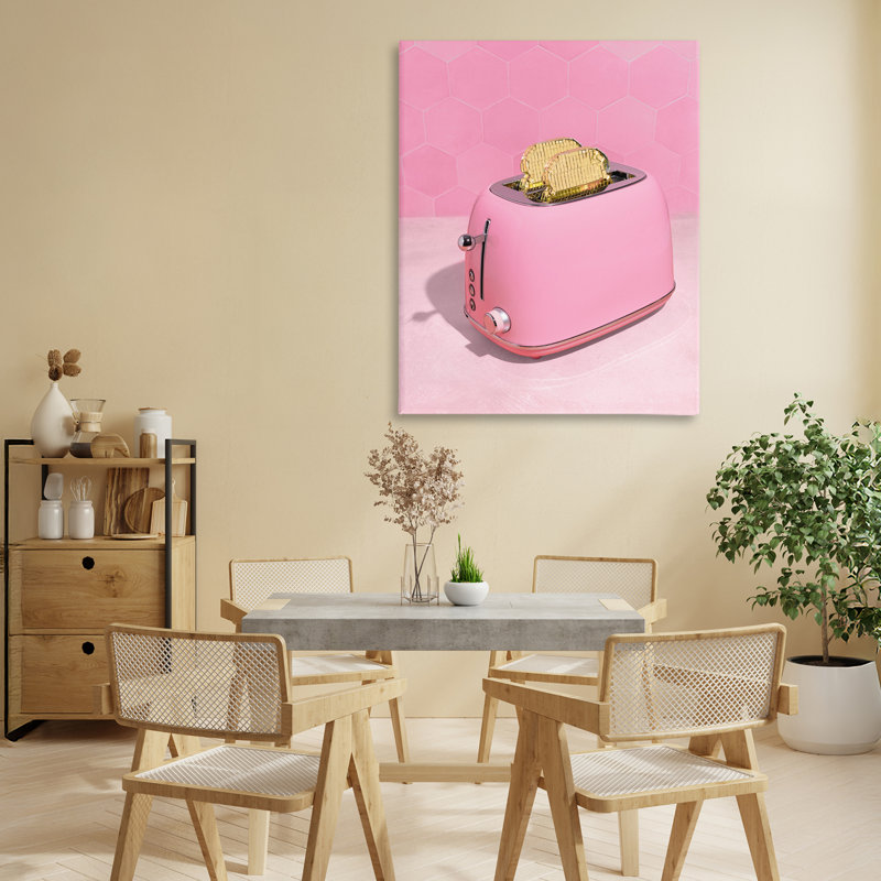 Toaster doré sur toile rose, design par Lish Creative, 30 x 24