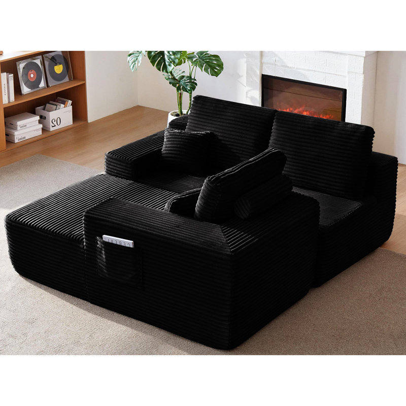 Canapé d'angle Cloud 104 po avec méridienne en L, poches latérales, assise profonde, mousse haute résilience moelleuse, soutien à ressorts, aucun assemblage requis, pour un confort optimal au salon. Revêtement en velours côtelé de qualité, style moderne et modulaire, luxe.