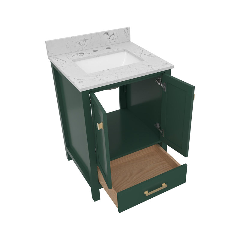 Meuble-lavabo moderne autoportant, Vert/doré, 24"