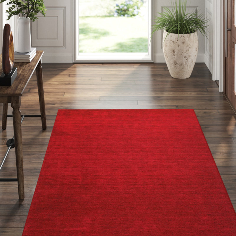 Tapis rouge en laine Yarel, Rectangle 3 pi 6 po x 5 pi 6 po