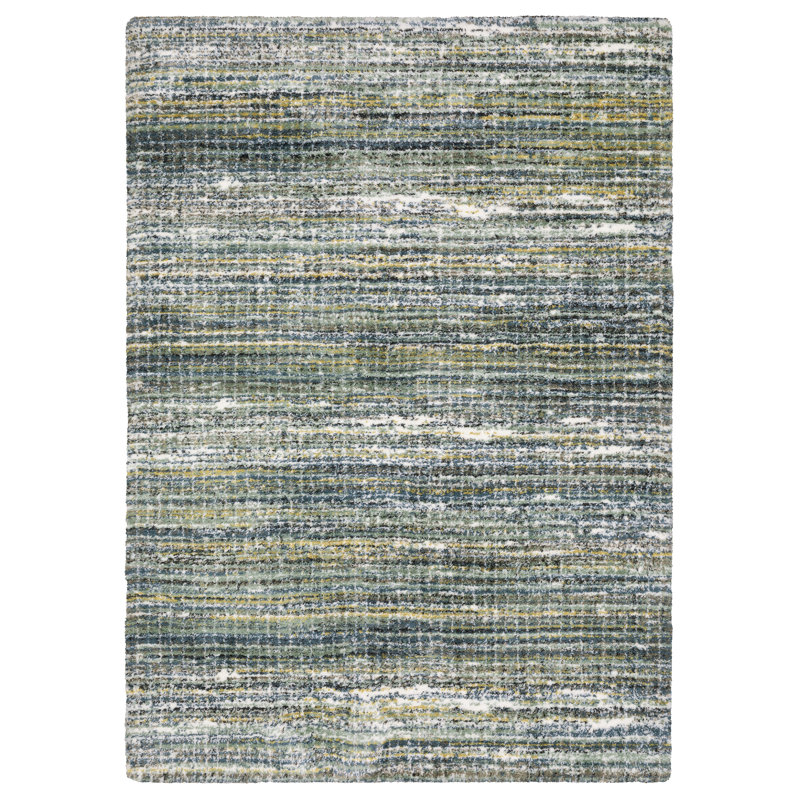 Delfine Distressed Gridwork Green/ Blue Area Rug, Rectangle 6'7" x 9'9"