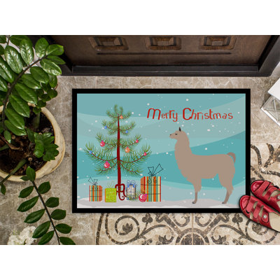 Tapis de porte pour l’extérieur antidérapant de noël llama