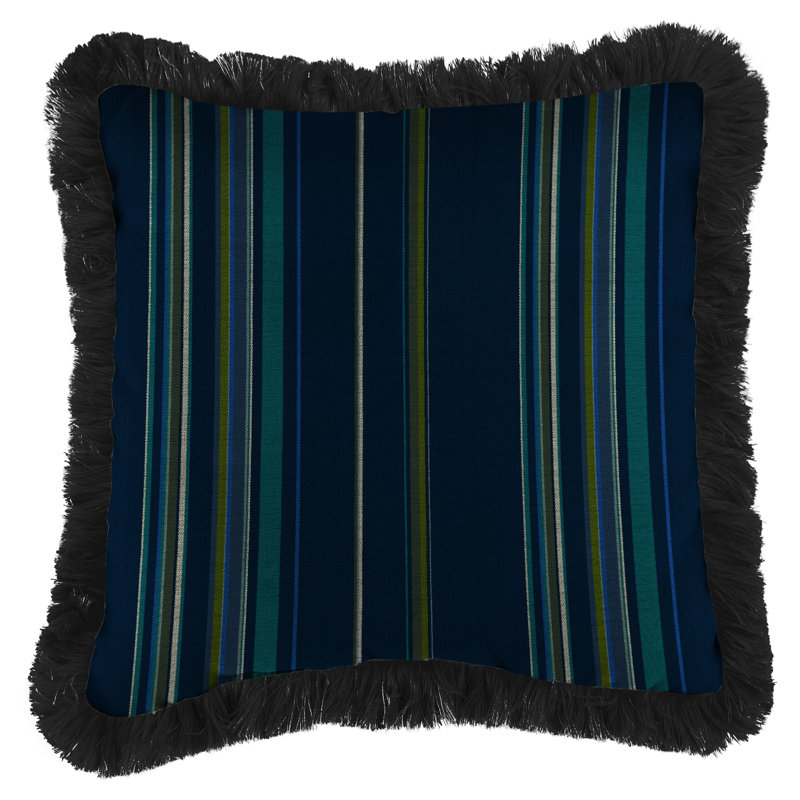 15" x 15" Outdoor Throw Pillow with Fringe, Black Stanton Lagoon