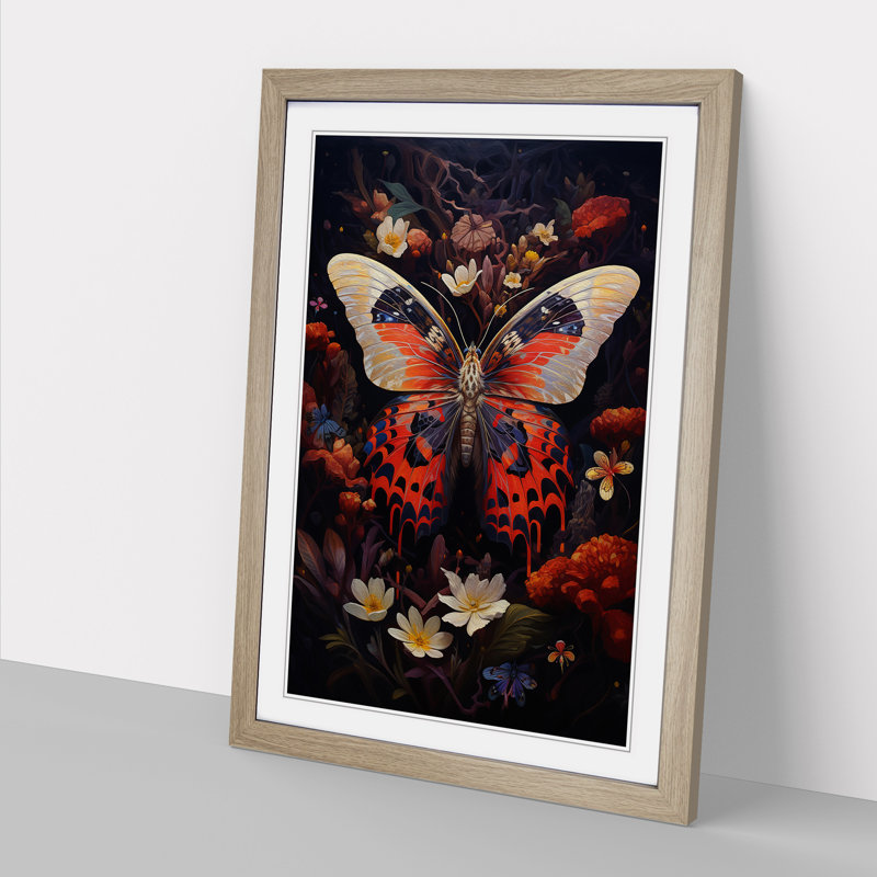 Moth Expressionism - Single Picture Frame Print on Wood, Oak Framed, 64cm H x 46cm W x 2cm D