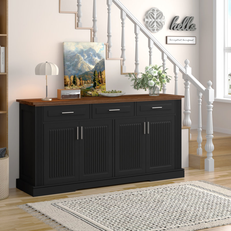 Buffet 63 "avec rangement cannelé avec rangement, Noir