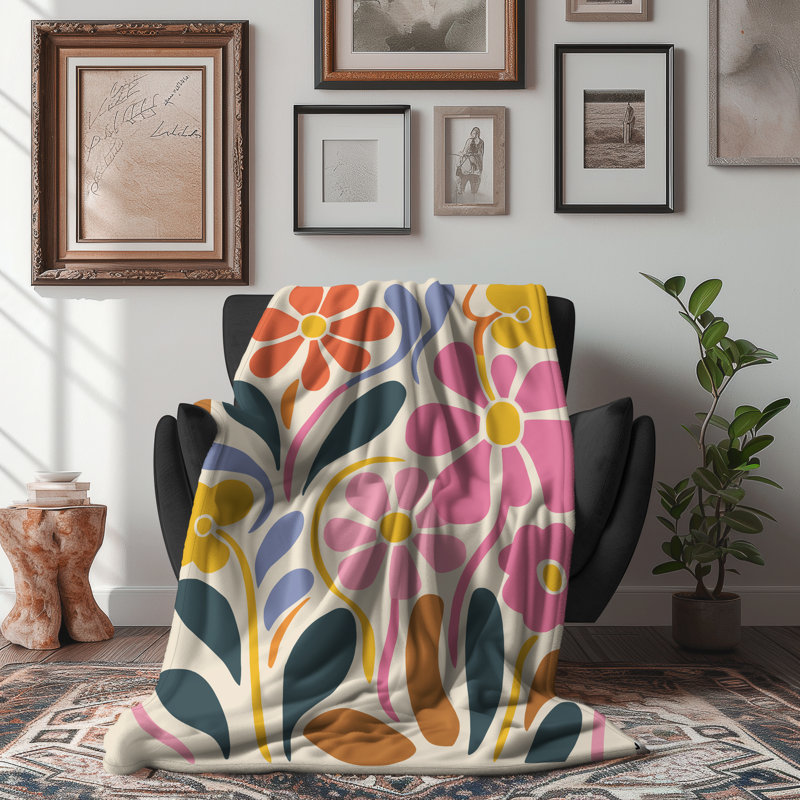 Lumineux kaléidoscope de fleurs - couverture en sherpa de qualité supérieure - reproduction d'art luxueuse, Grand lit