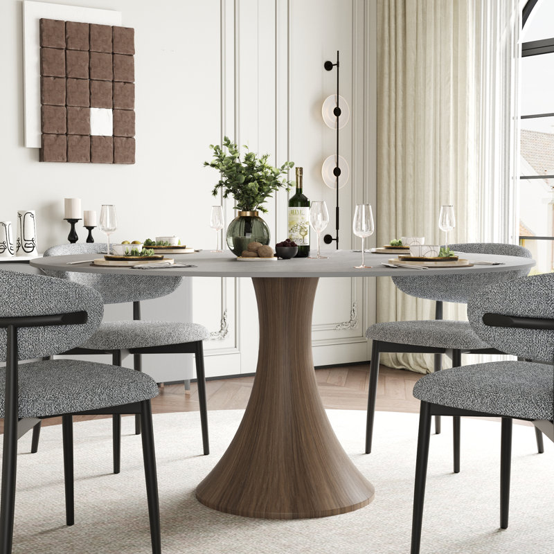 Ensemble de table de salle à manger pour 4 à 8 personnes avec chaises rembourrées grises, 29.52" H x 59" W x 59" D, Gray